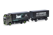 Herpa Maquette Camion Man TGX GX Wechselkoffer-Hängerzug IW/Wir bewegen Deutschland (Sachsen/Leipzig), échelle 1/87, Model Allemand, pièce de Collection, Figurine Plastique