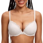 DOBREVA Femme Soutien Gorge Push Up Dentelle avec Armatures Plongeant Rembourré Moulé Blanc de Coco 105A