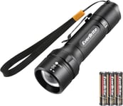 Lampe de Poche LED Puissante Zoomable 400 Lumens avec 4 Modes, Equipée Ampoule de Qualité et Clip, Lampe Torche Compacte en Alliage d'Alu avec Texture Exquise pour Camping, Usage Domestique