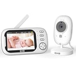 GHB Babyphone Caméra Bébé Moniteur Écran LCD 3.5 inches Support 2 Caméras 2,4 GHz Capteur de Température Vision Nocturne 720p