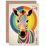 Zebra Rainbow Colourful Bright Fun for Him or Her Birthday Blank Greeting Card