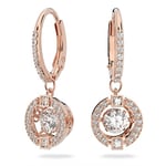 Swarovski Pendants D'Oreilles Sparkling Dance, Boucles D'Oreilles Coupe Ronde, Cristal Dans Une Cage Ronde, Métal Plaqué de Ton Or Rosé, Incolore