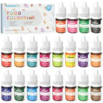 HXDZFX Food Colouring - 20 Colours x 6ml Food Dye Concentrated Liquid Cake Food Colouring Set, Yellow,Orange,Blue,Sky,Green,Red,Pink,Black,Purple