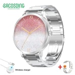 Montre Connectée De Sport Ndavid Pour Femme,Horloge,Bluetooth,Appel,Gps,Suivi Du Mouvement,Fréquence Cardiaque,Pression Artérielle,Android,Ios, - Type Silvery Steel