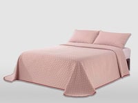 MANTAS MORA - Jacquard Recycled Cotton Bedspread Combined Natural Feel Lightweight and Breathable Design N14, 250 x 270 cm, Pink