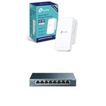 TP-Link RE300 AC1200Mbps WiFi Extender Booster Dual Band, EasyMesh + TP-Link 8-Port Gigabit Ethernet Switch, Desktop/Wall-Mount, Steel Case(TL-SG108)