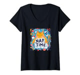 Womens Sleeping Cat with this happy nap Time Costume V-Neck T-Shirt