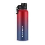 SOLARLAB Bouteille isotherme en acier inox - Gourde isotherme 1l - Sans BPA - Gourde d'eau convient aux boissons chaudes et froides, le sport, le camping(Rouge + Bleu foncé,1200ML)