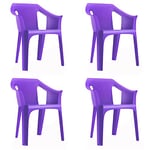 RESOL Cool Set 4 chaises de Jardin avec accoudoirs, empilable | Fauteuil Design Moderne, léger et Durable, Filtre Solaire UV | pour Patio, Balcon ou terrasse, Salle à Manger extérieure - Violette