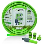 Tuyau d'arrosage 19mm 25m kit pvc lance multi jet+ 2 raccords + nez de robinet vito