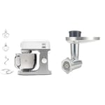 Kenwood kMix KMX750WH, Robot Pâtissier, Robot pâtissier multifonctions avec Bol en Acier 5 L, 1000 Watt, Blanc & KAX950ME Hachoir de Boucher pour Robot Métal Aluminium Brossé 25 x 16 x 25 cm