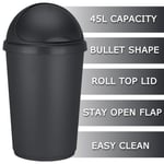 BLACK KITCHEN BIN 50L WITH DOMED LID AND LIFT UP FLAP RUBBISH BIN RECYCLE TRASH