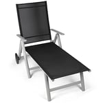 Vanage - Chaise Longue avec Surface Textile - Transat de Jardin avec 2 roulettes - Pliant et Ultra Compact - Structure en Aluminium