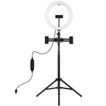 PULUZ 10 "dimbar LED-ring med Dual hållare för iPhone / Smartphone - Inkl. Tripod H 1.65cm