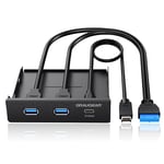 GRAUGEAR | Panneau Avant USB-C-HUB | 1xUSB-C et 2xUSB-A | Typ-C USB 3.2 Gen2 2x2 20 Gbit/s | Hub à l'avant pour Baie de Disque Dur 3,5" | 19pins & Key-A 20-pins Header | G-MP01