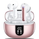 Wireless Earbuds,Wireless Earphones Bluetooth 5.3 in Ear with 4 Mic ENC Calls Noise Cancelling Wireless Headphones Mini LED Display HiFi Stereo 42H Playtime Bluetooth Earbuds IP6 Waterproof rose