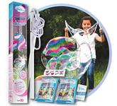 WOWMAZING Bulles de Savon Enfant Géante Licorne Kit - Inclus Grosses Baguettes à Bulles, Concentré de Bulles Géantes & 8 Autocollants Magiques Activés par Le Soleil - Jouet en Plein air pour Enfants