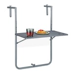 Relaxdays Table de Balcon Suspendue Rabattable, rectangulaire, HxL: 59,5x60 cm, Hauteur 3 Niveaux 2 Porte-Boissons, Gris