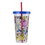 Paladone Super Mario Tumbler - Officially Licensed Plastic Cup and Resusable Straw for Cold Beverages, Mario Bros Characters Inc Bowser, Peaches, Drinkware Gift for Gamers, 700ml (23 fl oz)