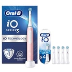 Oral-B iO3 Electric Toothbrushes Adults, 4 Toothbrush Heads, 3 Modes With Teeth Whitening, 2 Pin UK Plug, Pink