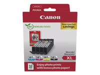 Canon Cli-581Xl C/M/Y/Bk Photo Value Pack - 4-Pack - 8.3 Ml - Xl - Svart, Gul, Cyan, Magenta - Original - Box - Bläckbehållare / Papperspaket - För Pixma Ts6251, Ts6350, Ts6351, Ts705, Ts8252, Ts8350, Ts8351, Ts8352, Ts9550, Ts9551