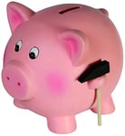 Out of the Blue Piggy Bank Jumbo Pig Holding a Hammer, Terracotta, Pink, 22 x 21 x 17.5 cm