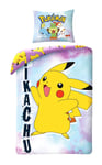 Set Lit Pokemon Pikachu Couette Réversible 140x200 Taie 70x90 Coton