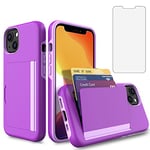 Asuwish Phone Case for iPhone 14 Plus 6.7 inch with Screen Protector Cover and Credit Card Holder Stand Slim Hybrid Cell Accessories i-Phone 14+ iPhone14Plus 5G i i14 + iPhone14 14Plus Women Purple