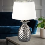 LED Nuit Comptoir Lampe Céramique Ananas Design Argent Tissu Lampe Blanc