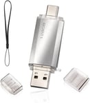 Clé USB 128Go 2.0 2 en 1 Rapide, OTG Clé USB C 128Go 2 en 1 Type C USB 2.0 en Métal, Pen Drive 128Go USB Flash Drive 128Go pour PC/Smartphones/MacBook Pro(Argent)