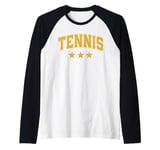 Tennis All Yellow Stars Classic Retro Varsity Text Raglan Baseball Tee