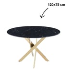 Table a manger ronde jessica xxl gold verre effet marbré noir 120 cm