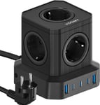 Prise Usb Secteur 65W Multiple Cube, 10 En 1 Mulitpreses Et Chargeur Usb Rapide 65W Avec 5 Sortie Ac 4000W, Bloc Porte Avec 3 Usb C Et 2 Ports Usb, Prise Electrique Idéal Pour Bureau, Noir