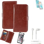 CASE FOR Motorola Moto E22s BROWN + EARPHONES FAUX LEATHER PROTECTION WALLET BOO