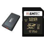 Emtec - Pack création : Disque SSD externe USB 3.2 X210 512Go + Carte SDXC UHS-II U3 V60 SpeedIN Pro+ 128 Go - Pack De 2