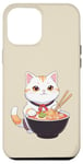 Coque pour iPhone 12 Pro Max Chat blanc mignon avec bol à nouilles et baguettes