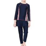 3-pack Burkini Badkläder för Flickor Muslimisk Islamisk Badmössa Strandkläder Navy Blue 14-15 Years