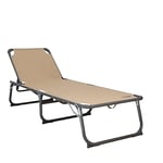 HOMECALL - Chaise longue pliable XXL en aluminium et textilène, 200 x 70 cm, charge max. 150 kg, beige