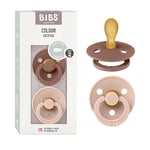 BIBS Colour Symmetrical Soother 2-Pack, BPA Free Dummy Pacifier, Symmetrical Nipple. Natural Rubber Latex, Made in Denmark. 6-18 Months (Pack of 2), Woodchuck / Blush