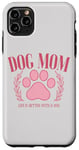 Coque pour iPhone 11 Pro Max Light Gray Dog Mom Accessories,Pink Dog Paw Print Dog Mom