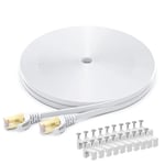 Câble Ethernet Cat 8 20M, Câble Réseau LAN Gigabit RJ45 Plat Haute Vitesse, Cordon de Brassage Internet 40Gbps 2000MHz pour Commutateur,Routeur,Modem,Panneau de Brassage,PC (Blanc)