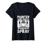 Womens Painter by Day Superhero by Spray Painter V-Neck T-Shirt