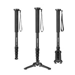 Monopod, Moman MA65 Camera Tripod with Feet, Aluminium Travel Tripod DSLR Monopod Compact Portable Photography Monopod 5 Sections up to 165 cm Payload 10 kg, Black