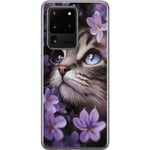 Samsung Galaxy S20 Ultra Genomskinligt Skal Kat och blommor