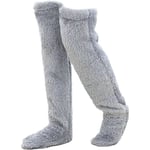 REMAKE Teddy Legs Strumpor, Mysiga Strumpor, Över Knä Höga Fuzzy Plysch Toffelstrumpor, Varma Över Knä Skor, Fuzzy Ben, Långa Fuzzy Strumpor grey