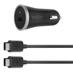 Belkin USB-C 15 W Car Charger with 1.2 Metre USB-C to USB-C Cable Black