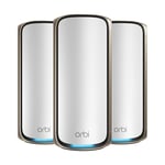 NETGEAR Orbi Système WiFi 7 Mesh Quad-Band (RBE973S), Routeur WiFi 7 + 2 Satellites, Couvre 900 m² et 200 appareils, BE27000, 27 Gbit/s, Fonctionne même si murs très épais, Compatible toutes Box