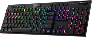 Clavier Mécanique Redragon K618 Rvb, Connexion Sans Fil Bluetooth/2,4 Ghz/Filaire Tri-Mode Clavier Ultra Fin À Profil Bas, Contrôle Multimédia Dédié Et Interrupteur Marron