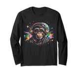 Monkey DJ Space Headphones Retro Groove Long Sleeve T-Shirt