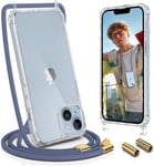 Coque Avec Cordon Pour Iphone 14 6,1"", Avec Réglable Collier Téléphone Lanyard Case Housse-Tour De Cou Lanière En Corde-Avec, Bleu